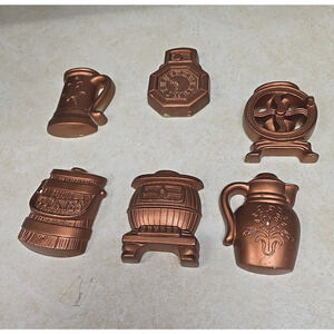 Vtg Miller Studio Copper Chalkware Kitchen Wall Plaques Set of 6 Retro Decor